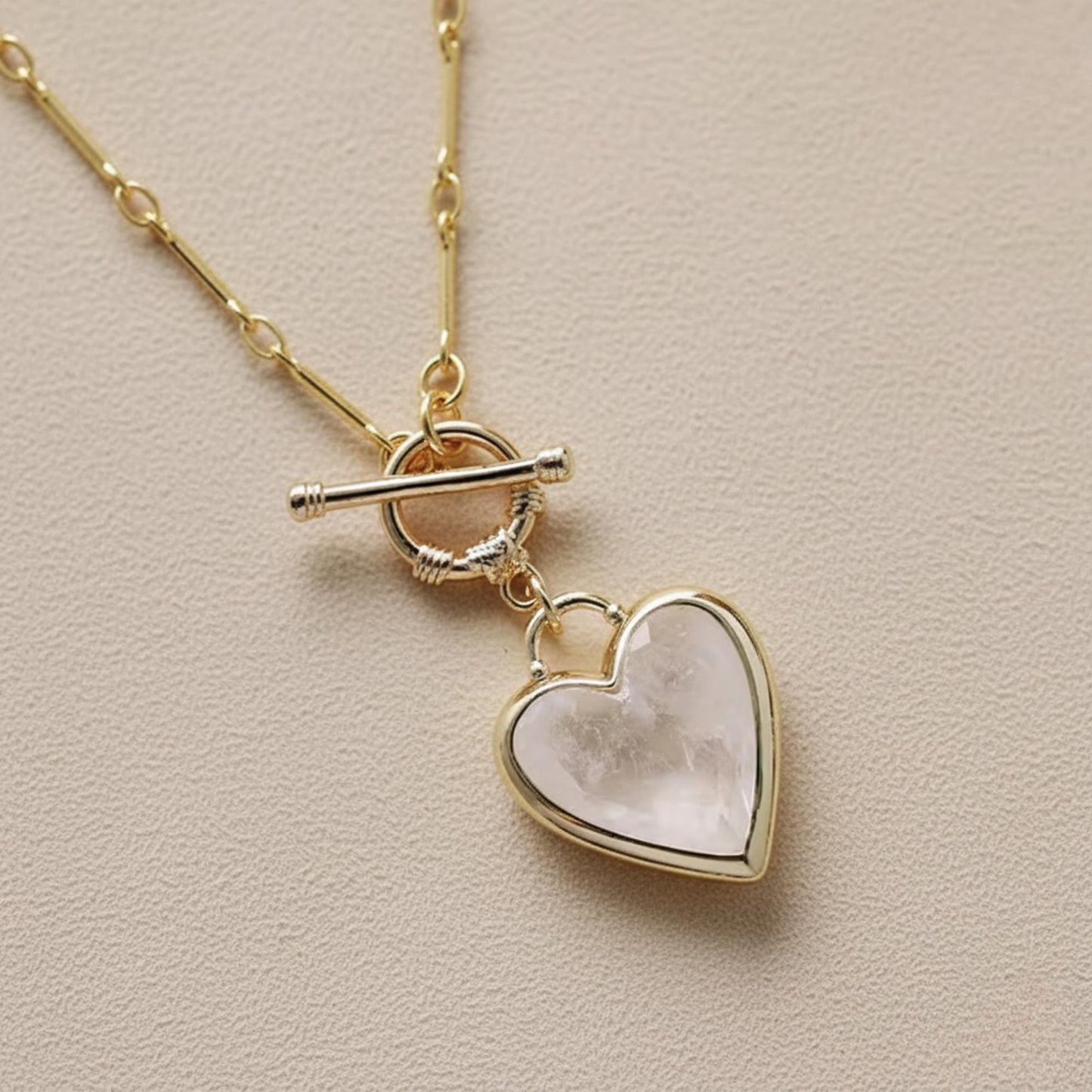 Gold Heart Necklace with Natural Gemstone