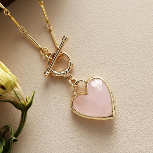 Gold Heart Necklace with Natural Gemstone