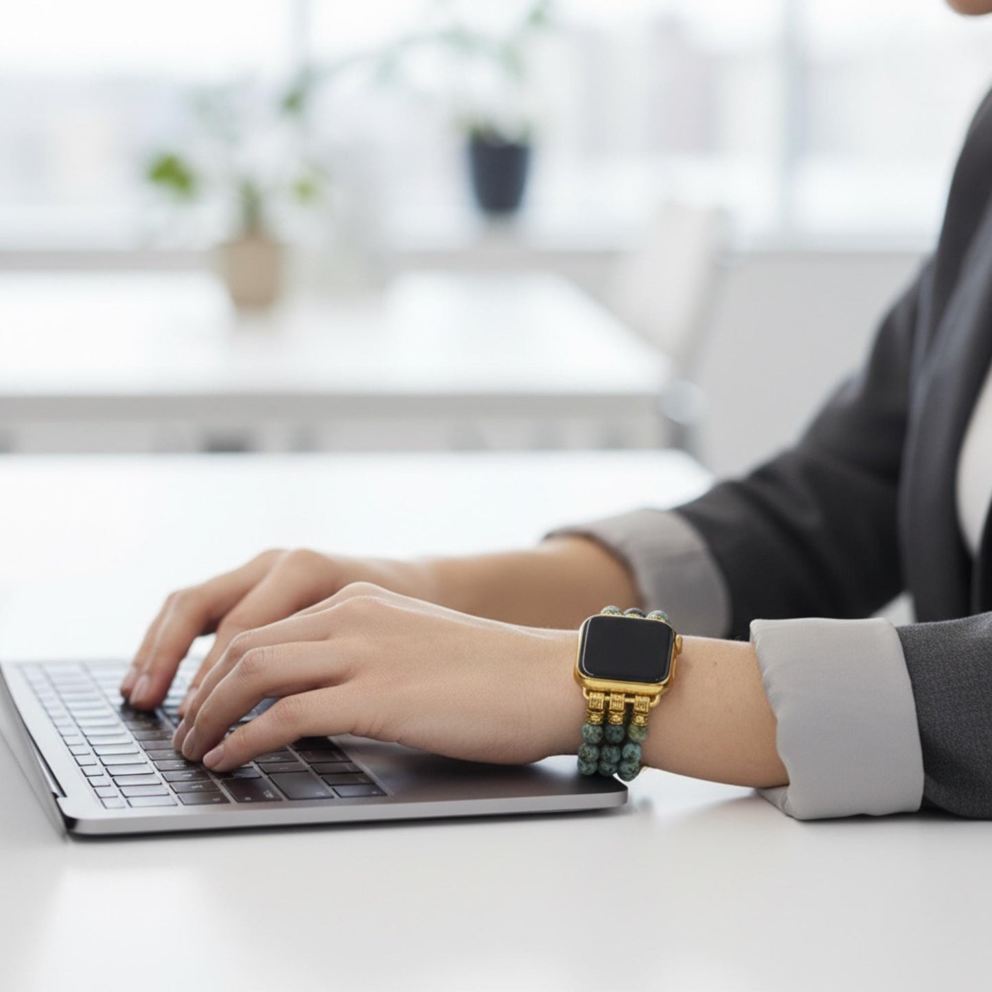 African Turquoise Beaded Watch Band with Gold Details | Gemstone Bracelet Strap | Boho Jewelry Gift for Her