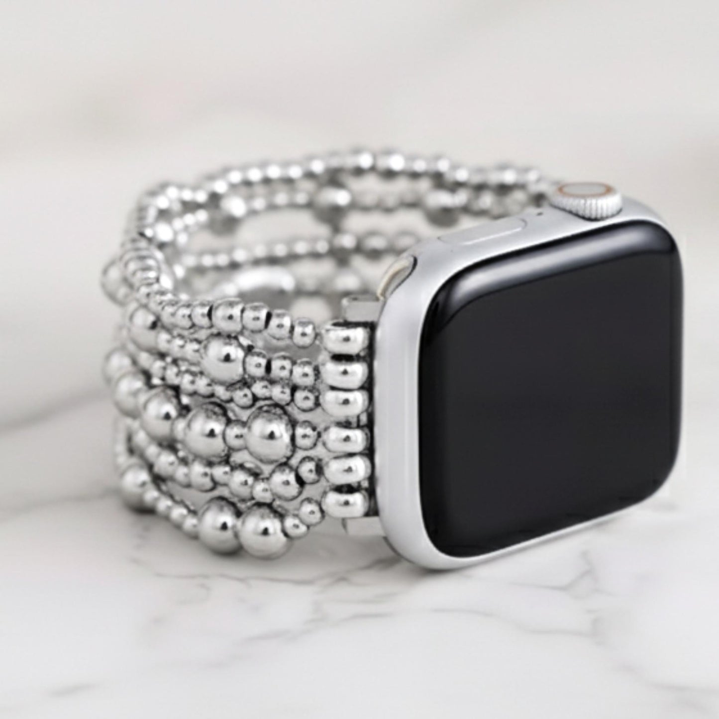 Silver Beaded Smartwatch Band