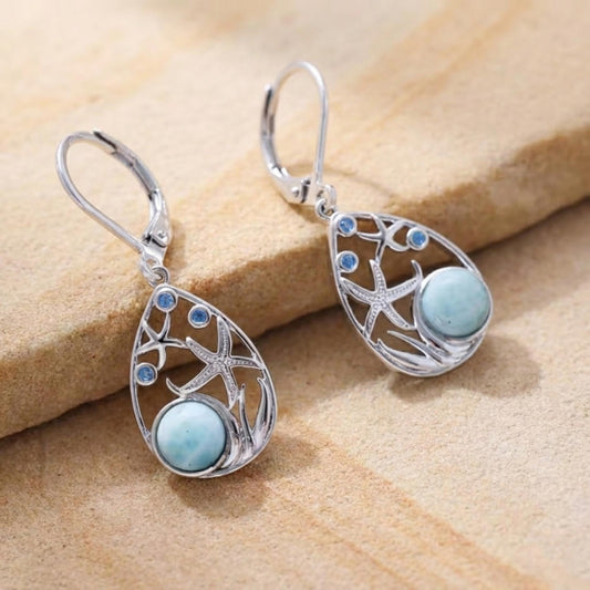 Larimar Teardrop Earrings with Starfish Design