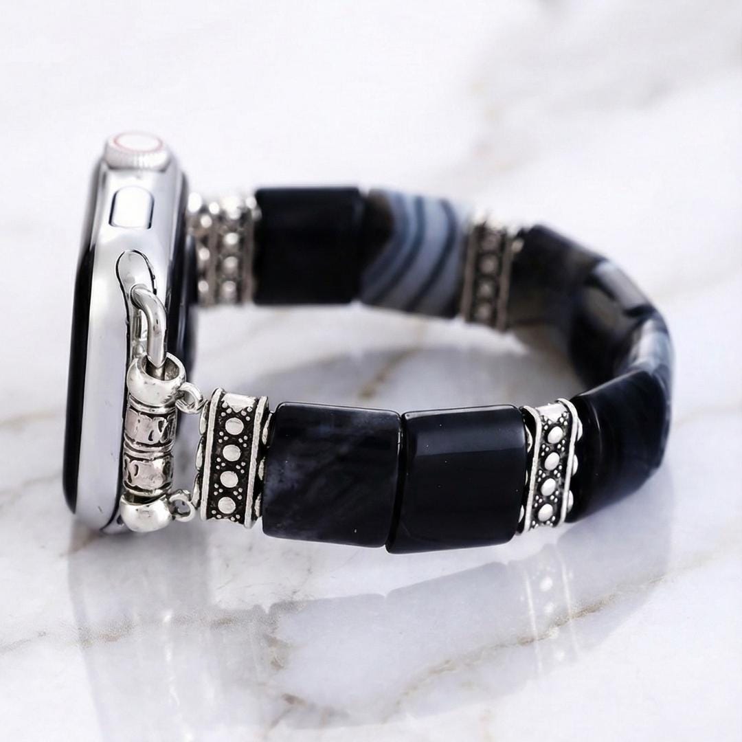 Black Agate Watch Band | Natural Stone Bracelet | Women Gift