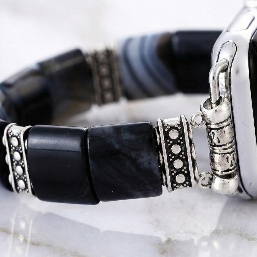 Black Agate Watch Band | Natural Stone Bracelet | Women Gift