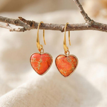 Heart Stone Drop Earrings in Gold Tone with Colorful Natural Stone for Everyday Boho Style