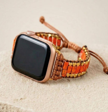 Orange Jasper Apple Watch Band – Boho Adjustable Stone Bracelet