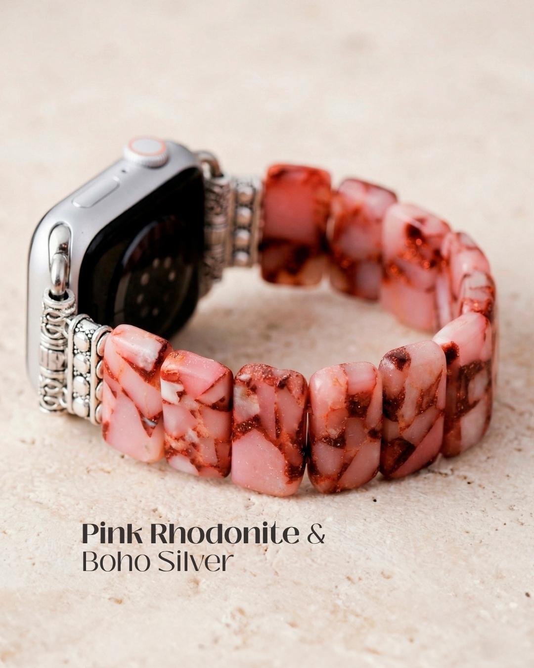 Pink Agate Apple Watch Band. Spring/Summer strap iwatch bracelet. Unique Gift for Mom or Girlfriend. Gemstone Jewelry
