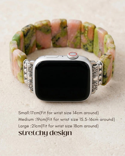 Soft sunstone and jasper smartwatch band with gold tone beads, braided watch strap, adjustable boho watch bracelet gift for her