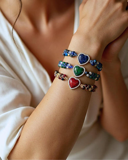 Jasper Heart Charm Bracelet