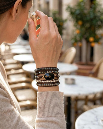 Black Onyx Vegan Leather Wrap Bracelet