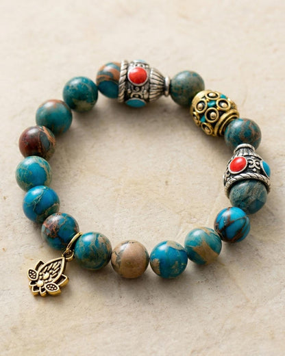 Imperial Jasper Lotus Charm Bracelet