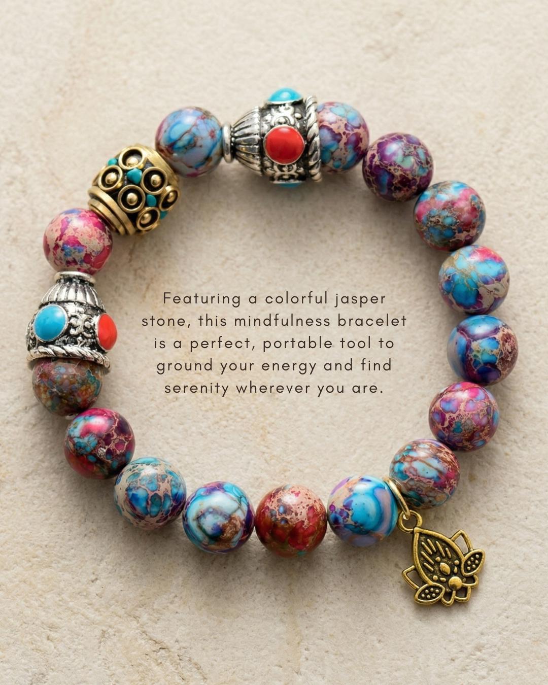 Imperial Jasper Lotus Charm Bracelet