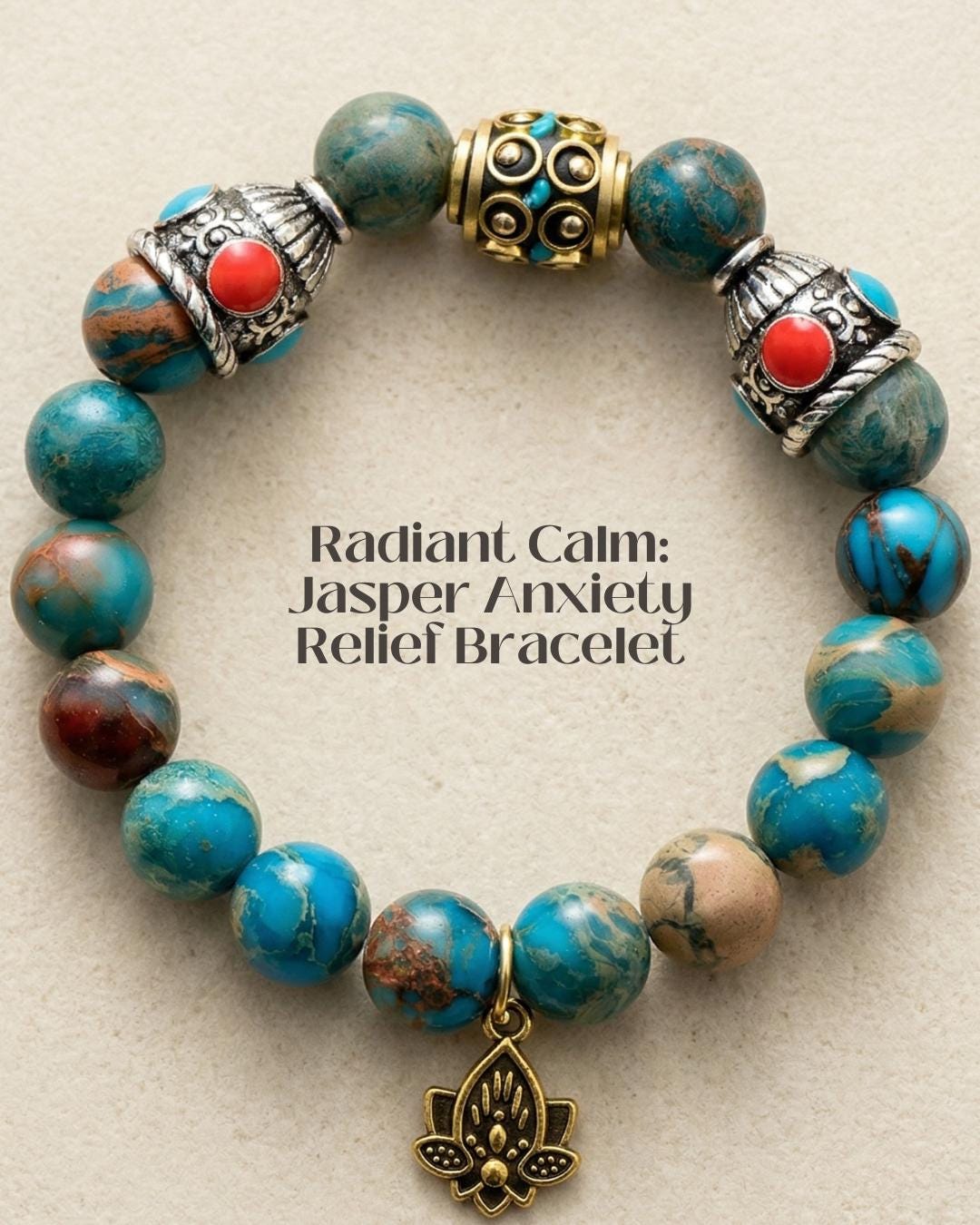 Imperial Jasper Lotus Charm Bracelet