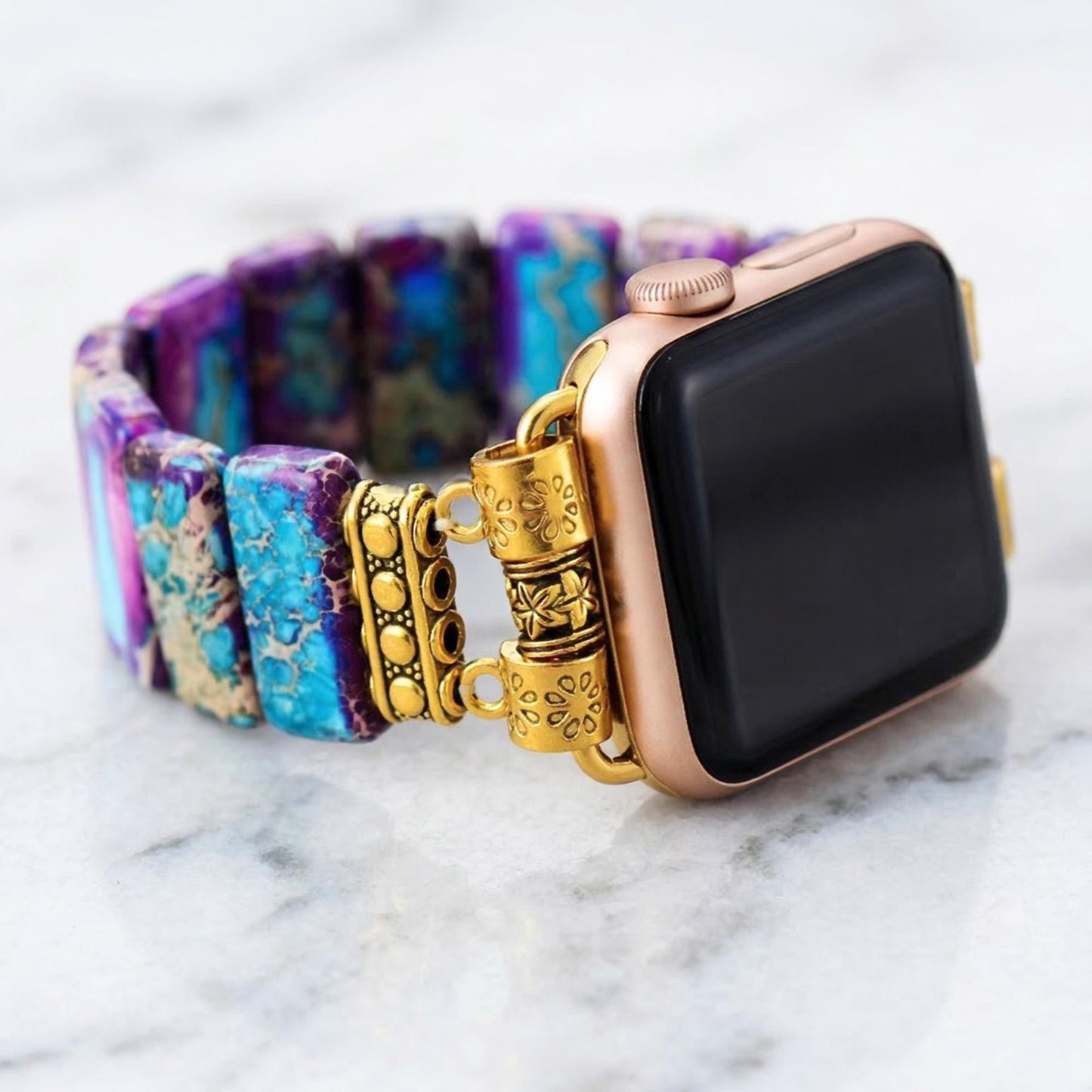 Purple Jasper Boho Apple Watch Band – Gold Tone Stone Strap