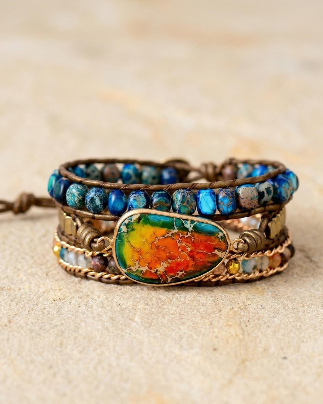 Imperial Jasper Beaded Wrap Bracelet