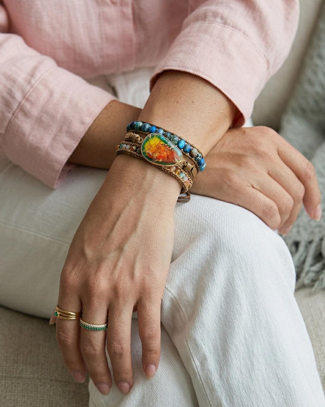 Imperial Jasper Beaded Wrap Bracelet