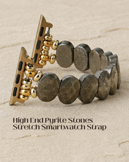 Pyrite stone smartwatch strap with gold tone beads, stretch watch band, natural stone Apple Watch band, bold neutral wristwear