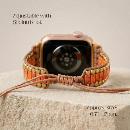 Orange Jasper Apple Watch Band – Boho Adjustable Stone Bracelet