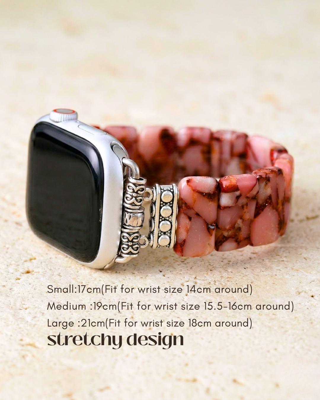 Pink Agate Apple Watch Band. Spring/Summer strap iwatch bracelet. Unique Gift for Mom or Girlfriend. Gemstone Jewelry