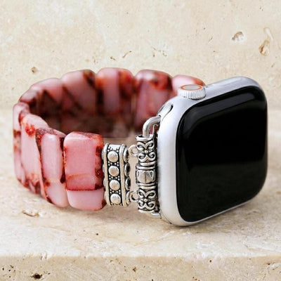 Pink Agate Apple Watch Band. Spring/Summer strap iwatch bracelet. Unique Gift for Mom or Girlfriend. Gemstone Jewelry