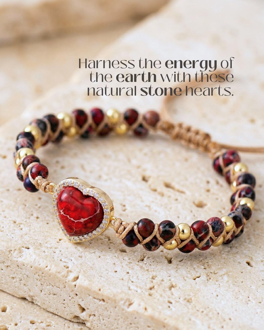 Jasper Heart Charm Bracelet
