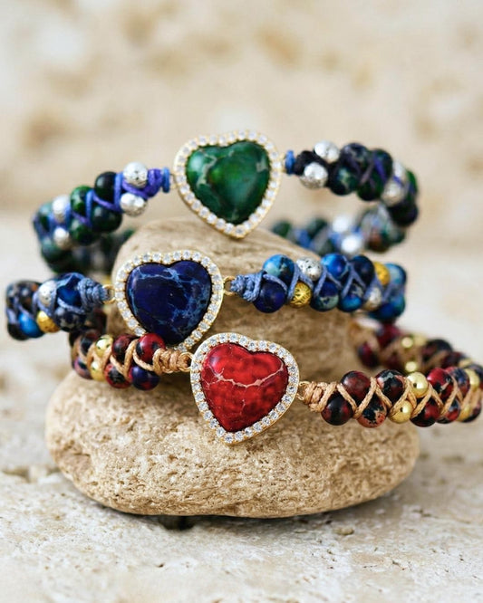 Jasper Heart Charm Bracelet