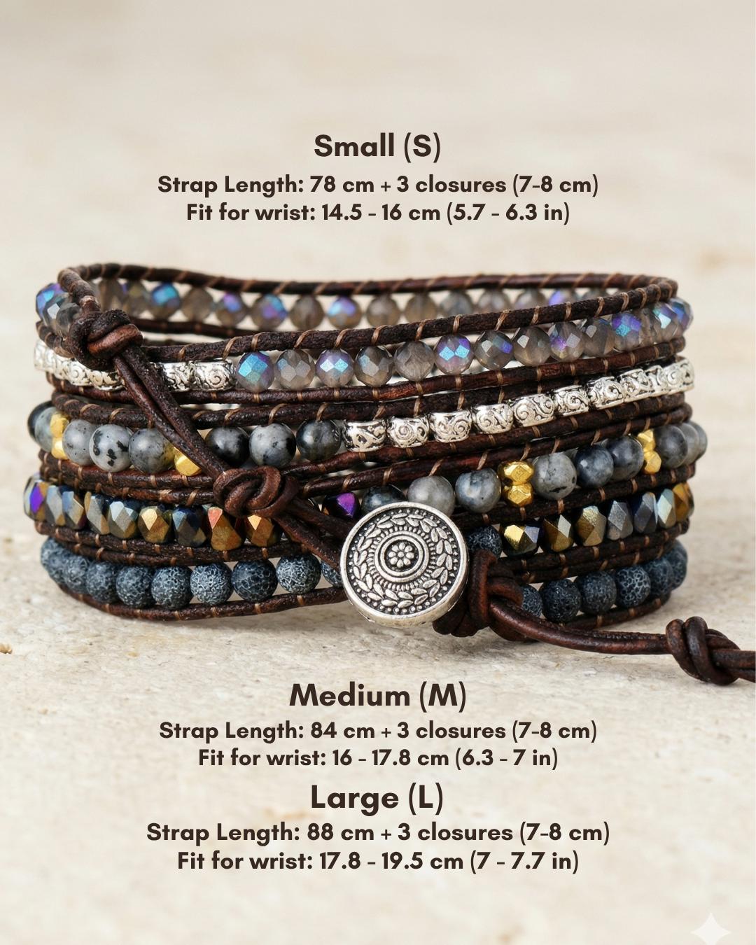Black Onyx Vegan Leather Wrap Bracelet