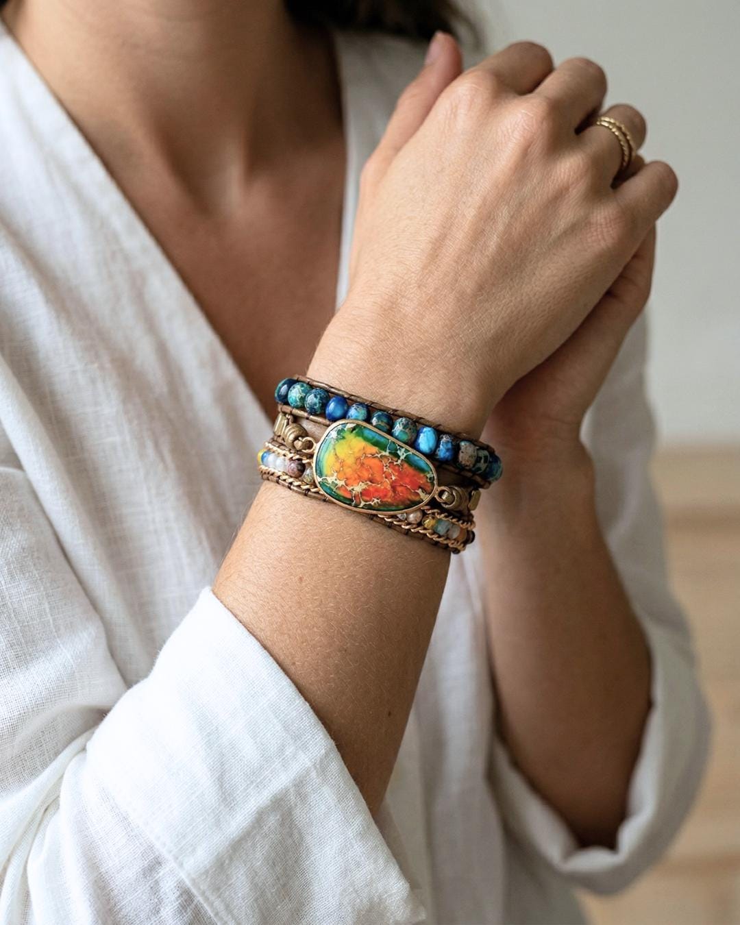 Imperial Jasper Beaded Wrap Bracelet