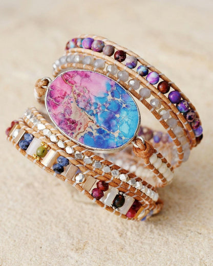 Imperial Jasper Leather Wrap Bracelet