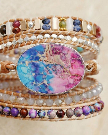 Imperial Jasper Leather Wrap Bracelet